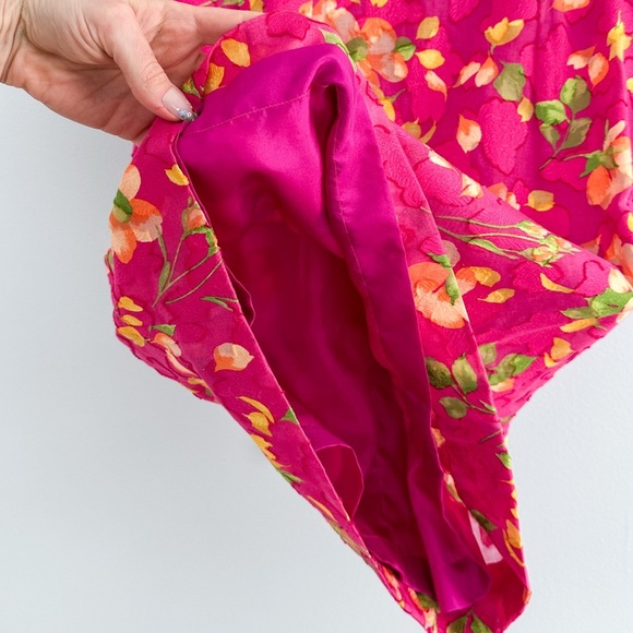 Vintage Lihli at Saks Fifth Avenue Pink Silk Floral Boat Neck Cocktail Dress 8 - Picture 6 of 11
